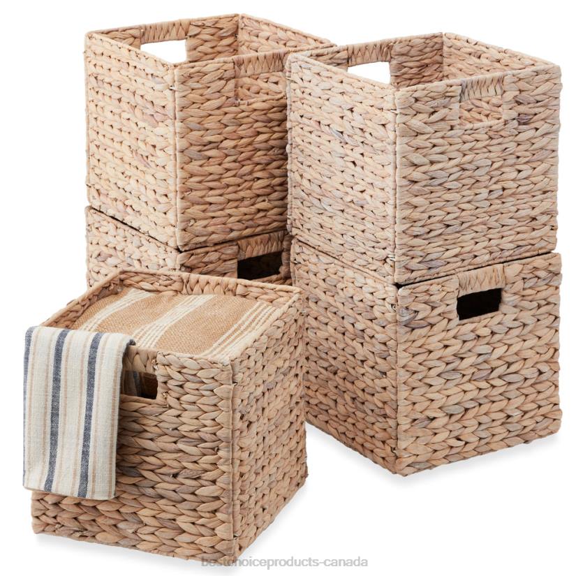 4LT2708 White Best Choice Products Set of 5 Collapsible Hyacinth Storage Baskets w/ Inserts