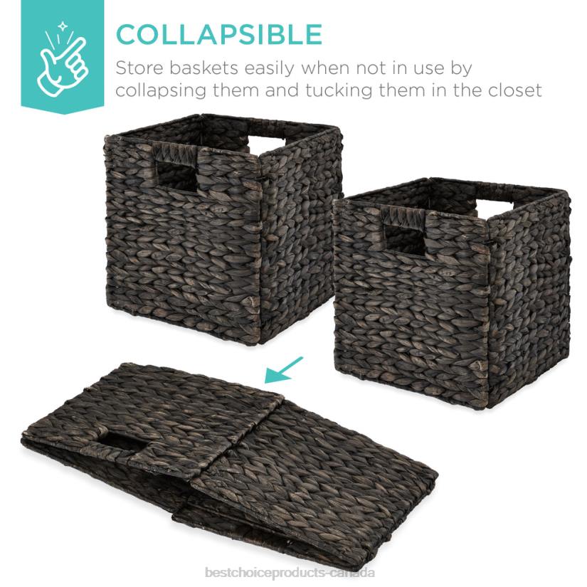 4LT2709 Black Best Choice Products Set of 5 Collapsible Hyacinth Storage Baskets w/ Inserts