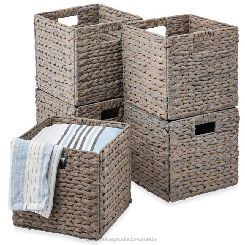 4LT2710 Gray Best Choice Products Set of 5 Collapsible Hyacinth Storage Baskets w/ Inserts