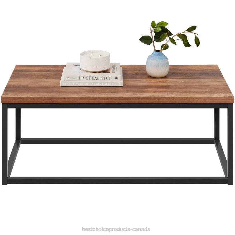 4LT2721 Brown Best Choice Products 44in Modern Industrial Rectangular Wood Grain Coffee Table w/ Metal Frame