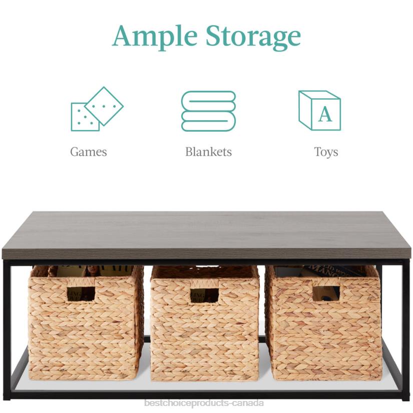 4LT2722 Gray Best Choice Products 44in Modern Industrial Rectangular Wood Grain Coffee Table w/ Metal Frame