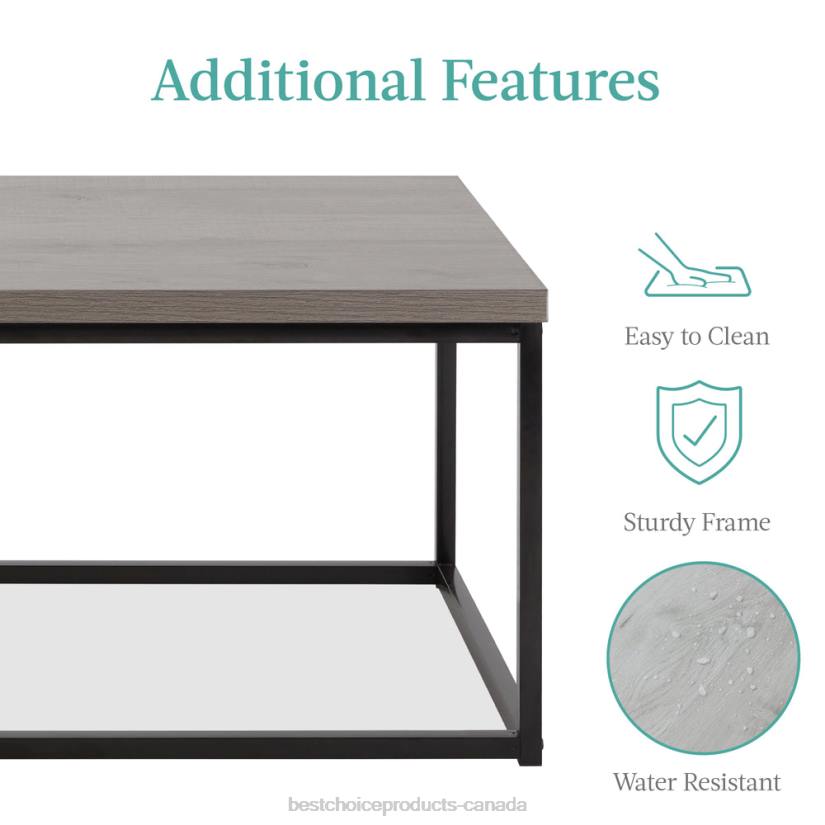 4LT2722 Gray Best Choice Products 44in Modern Industrial Rectangular Wood Grain Coffee Table w/ Metal Frame