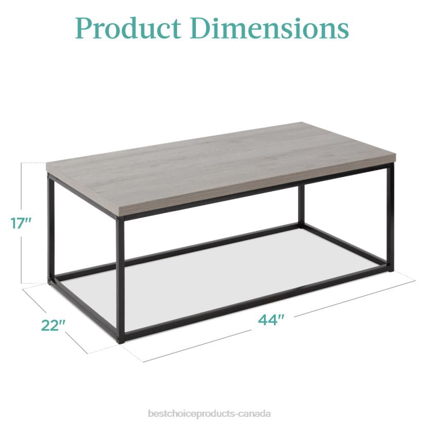 4LT2722 Gray Best Choice Products 44in Modern Industrial Rectangular Wood Grain Coffee Table w/ Metal Frame