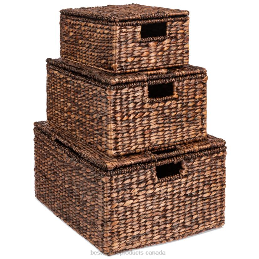 4LT2728 Brown Best Choice Products Set of 3 Large Hyacinth Storage Baskets w/ Handles, Lid