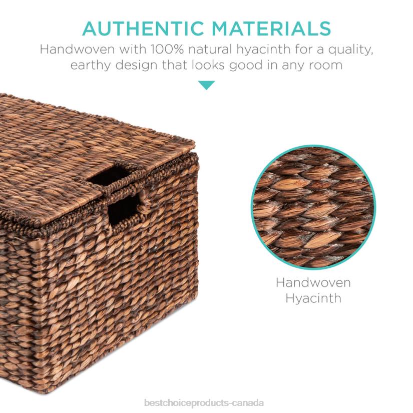 4LT2728 Brown Best Choice Products Set of 3 Large Hyacinth Storage Baskets w/ Handles, Lid