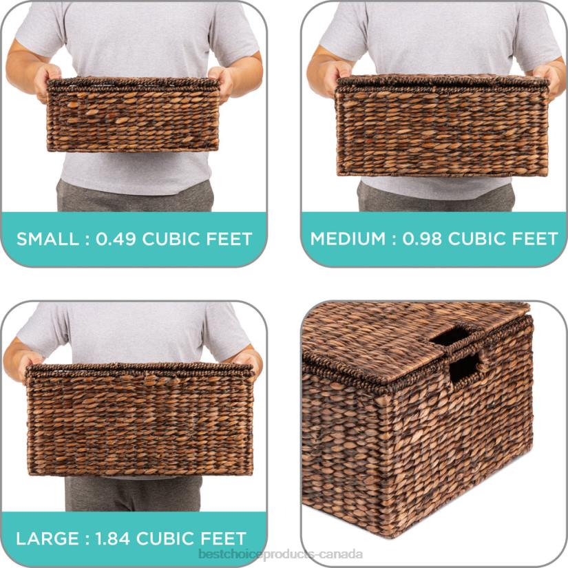 4LT2728 Brown Best Choice Products Set of 3 Large Hyacinth Storage Baskets w/ Handles, Lid