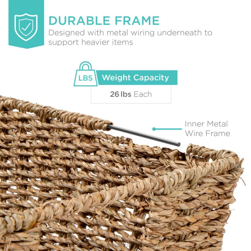 4LT2729 Natural Best Choice Products Set of 4 Seagrass Storage Tote Baskets, Laundry Organizer w/ Insert Handles