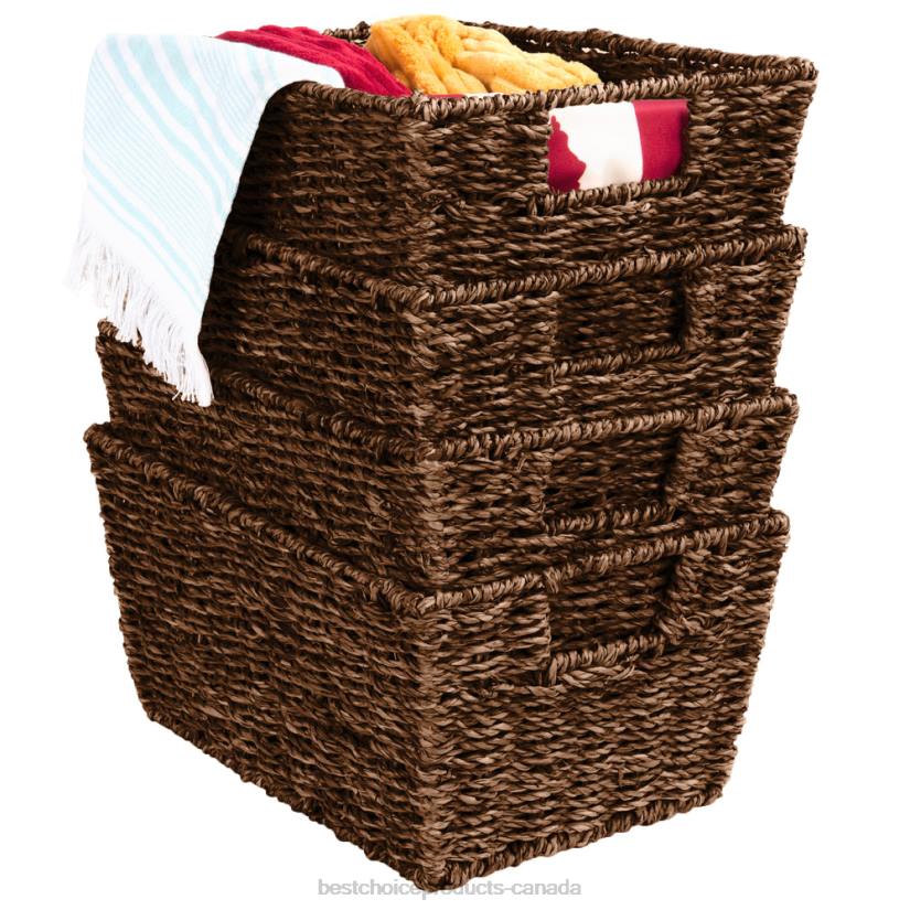 4LT2730 Brown Best Choice Products Set of 4 Seagrass Storage Tote Baskets, Laundry Organizer w/ Insert Handles