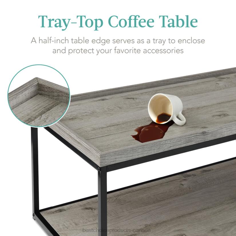 4LT2732 Gray Best Choice Products 2-Tier Rectangular Tray Top Coffee Table w/ Metal Frame, Shelf