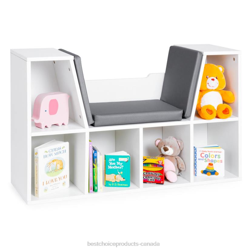 4LT2734 White Best Choice Products 6-Cubbie Kids Bookcase Furniture Accent w/ Cushioned Reading Nook