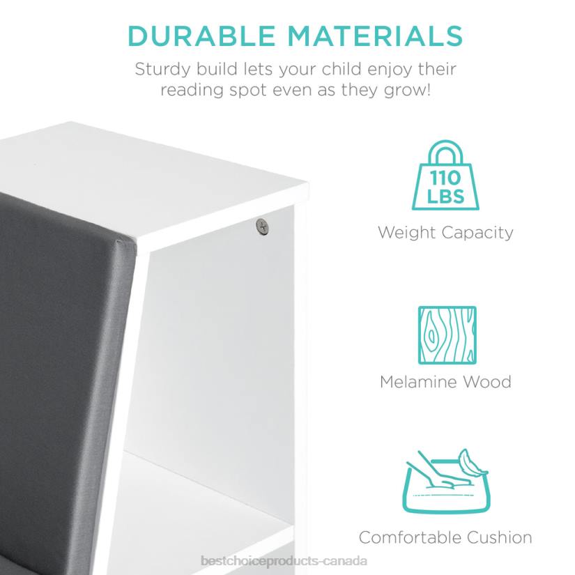 4LT2734 White Best Choice Products 6-Cubbie Kids Bookcase Furniture Accent w/ Cushioned Reading Nook