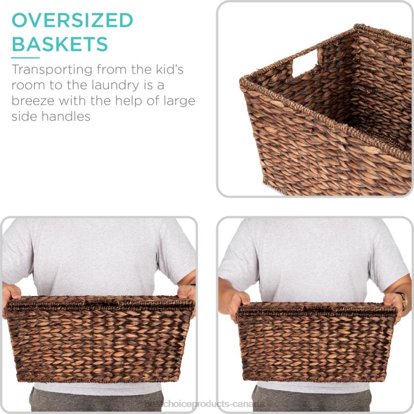 4LT2736 Brown Best Choice Products Set of 2 XL Woven Water Hyacinth Storage Baskets