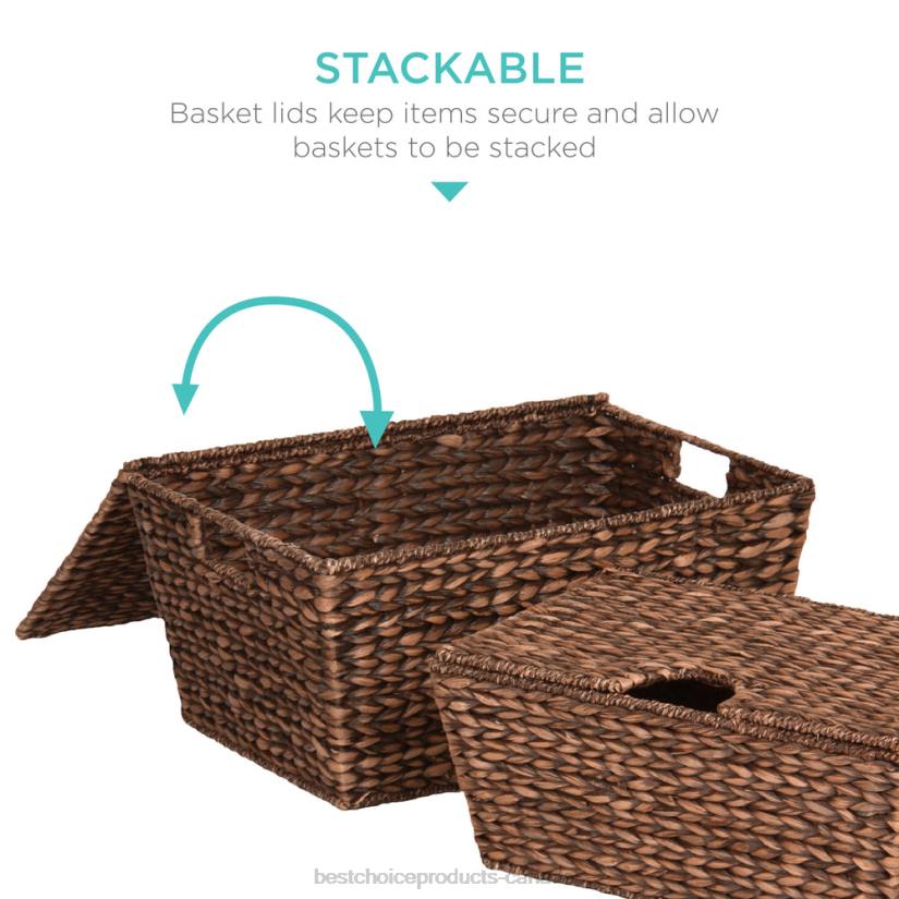 4LT2736 Brown Best Choice Products Set of 2 XL Woven Water Hyacinth Storage Baskets