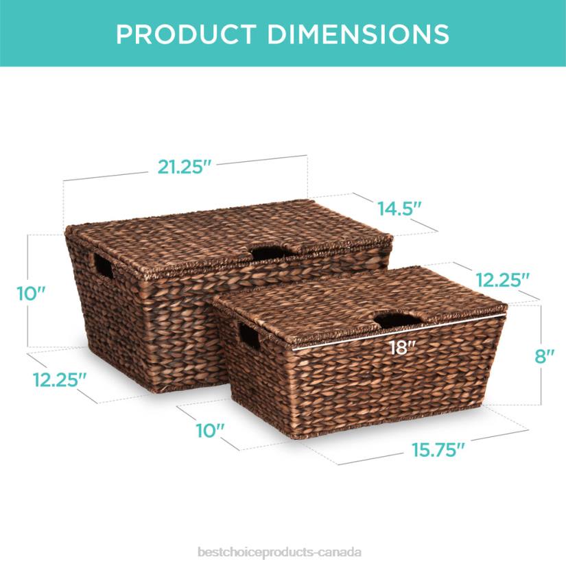 4LT2736 Brown Best Choice Products Set of 2 XL Woven Water Hyacinth Storage Baskets