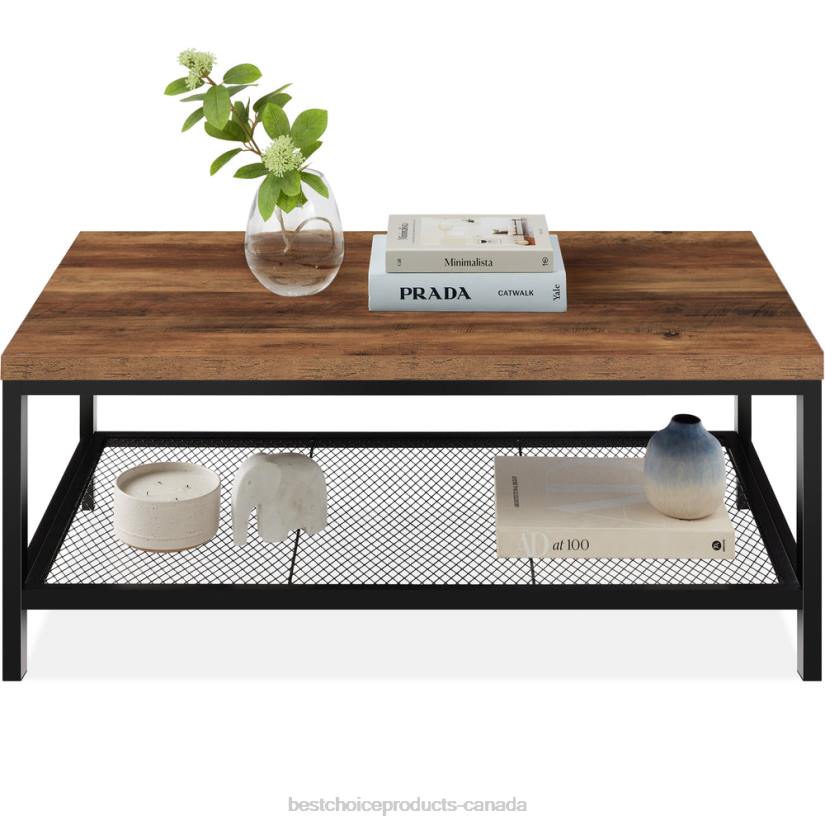 4LT2737 Brown Best Choice Products 2-Tier Modern Coffee Table Industrial Rectangular Accent w/ Shelf