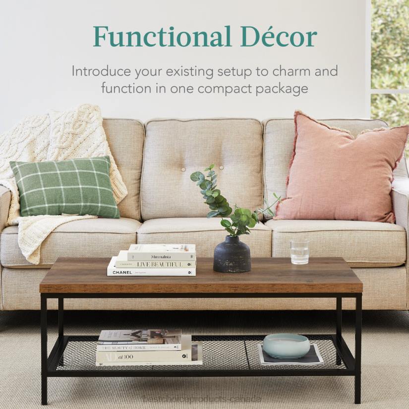 4LT2737 Brown Best Choice Products 2-Tier Modern Coffee Table Industrial Rectangular Accent w/ Shelf