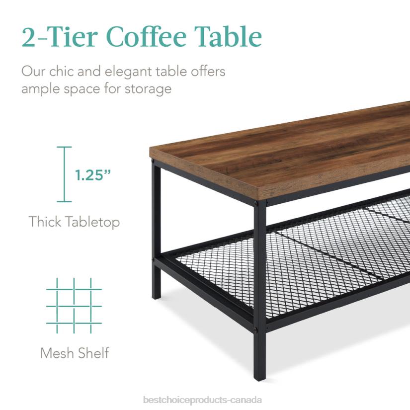 4LT2737 Brown Best Choice Products 2-Tier Modern Coffee Table Industrial Rectangular Accent w/ Shelf