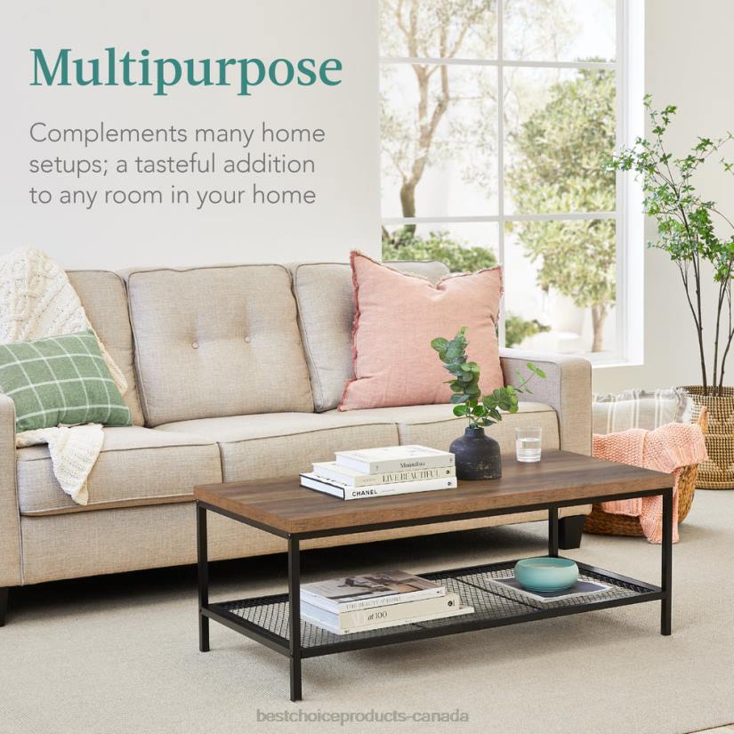 4LT2737 Brown Best Choice Products 2-Tier Modern Coffee Table Industrial Rectangular Accent w/ Shelf