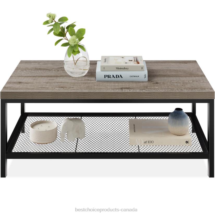 4LT2738 Gray Best Choice Products 2-Tier Modern Coffee Table Industrial Rectangular Accent w/ Shelf