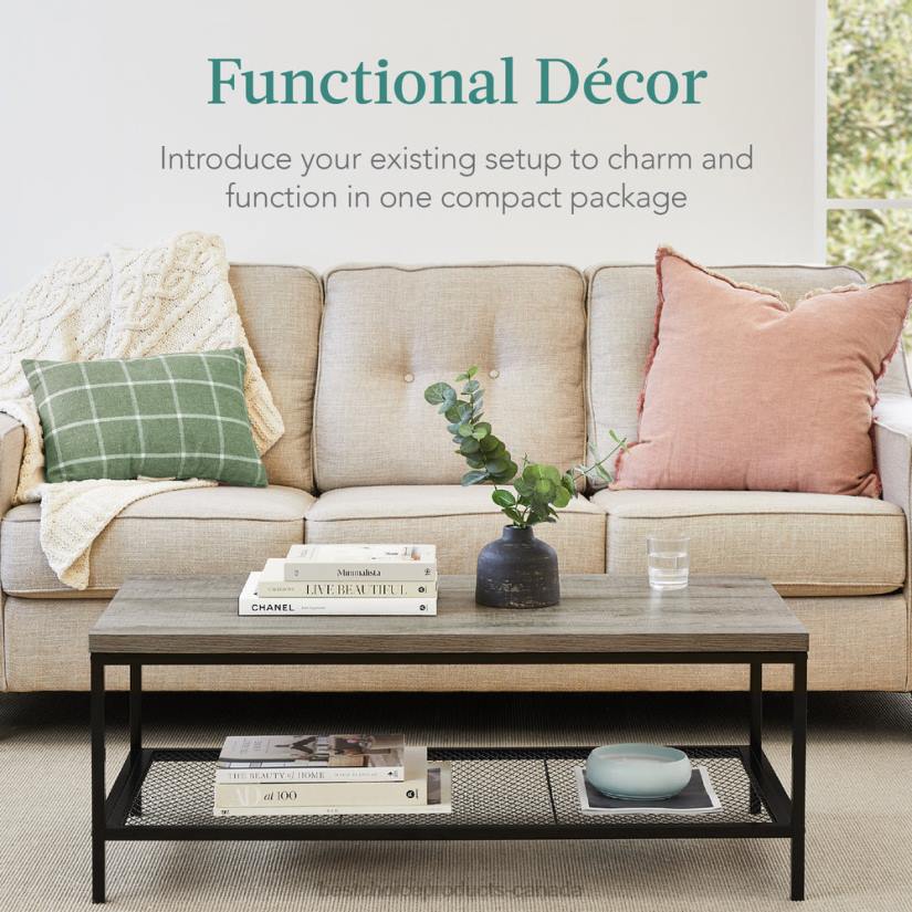 4LT2738 Gray Best Choice Products 2-Tier Modern Coffee Table Industrial Rectangular Accent w/ Shelf