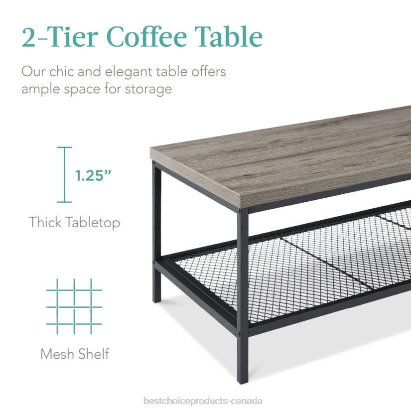 4LT2738 Gray Best Choice Products 2-Tier Modern Coffee Table Industrial Rectangular Accent w/ Shelf