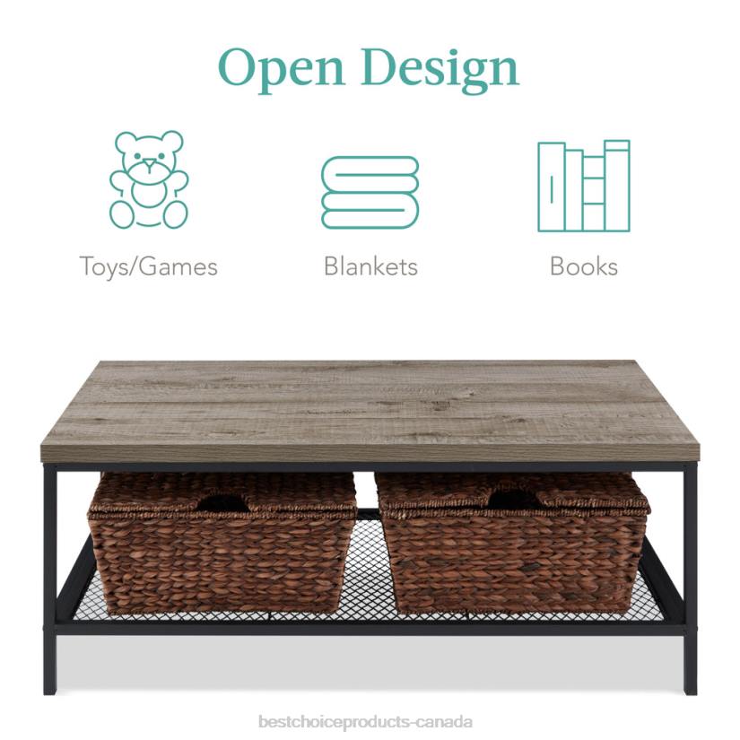 4LT2738 Gray Best Choice Products 2-Tier Modern Coffee Table Industrial Rectangular Accent w/ Shelf