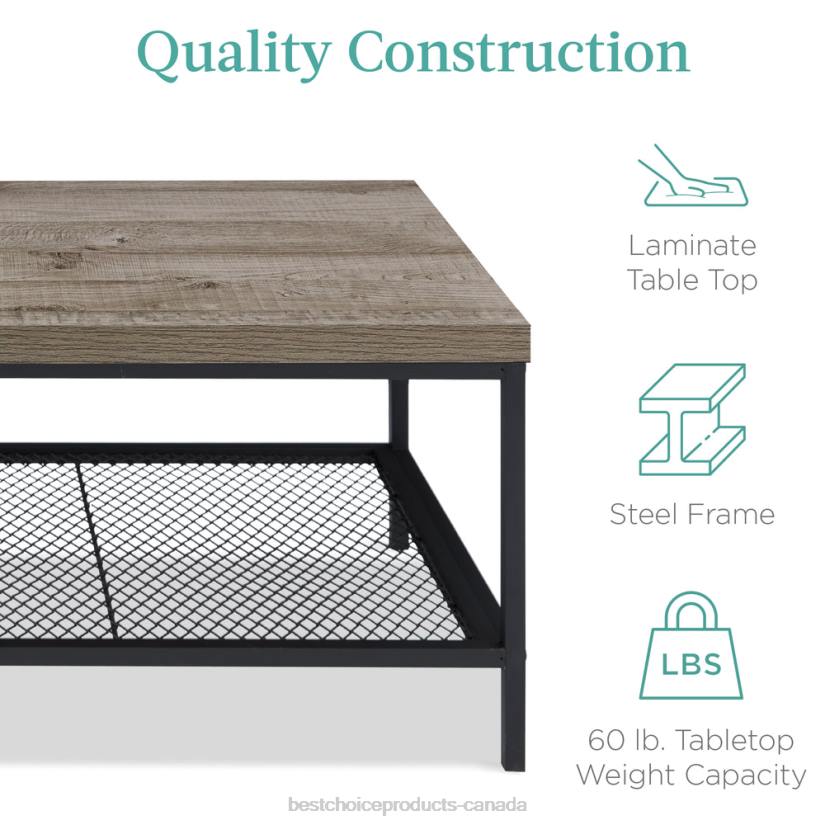 4LT2738 Gray Best Choice Products 2-Tier Modern Coffee Table Industrial Rectangular Accent w/ Shelf