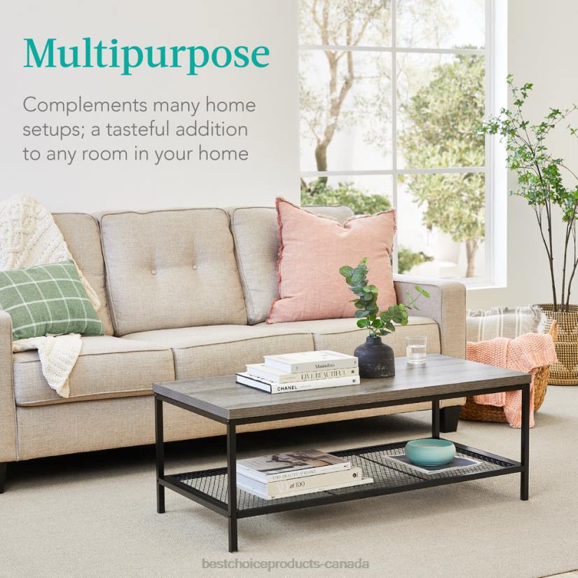 4LT2738 Gray Best Choice Products 2-Tier Modern Coffee Table Industrial Rectangular Accent w/ Shelf