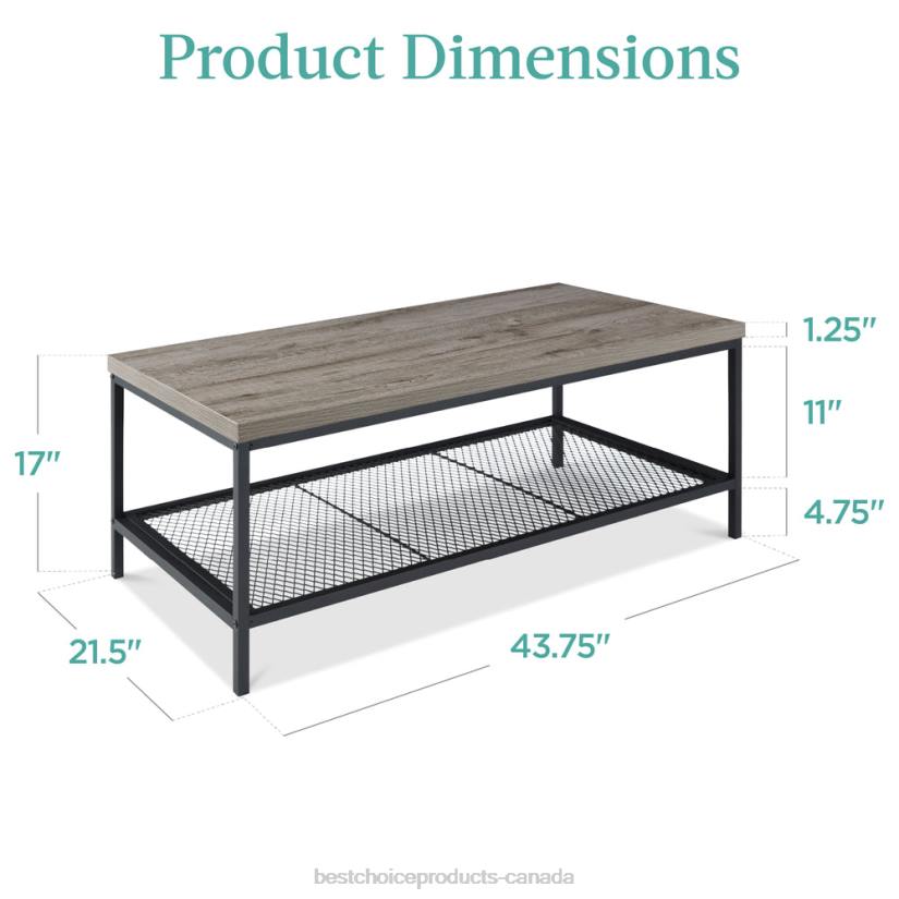 4LT2738 Gray Best Choice Products 2-Tier Modern Coffee Table Industrial Rectangular Accent w/ Shelf