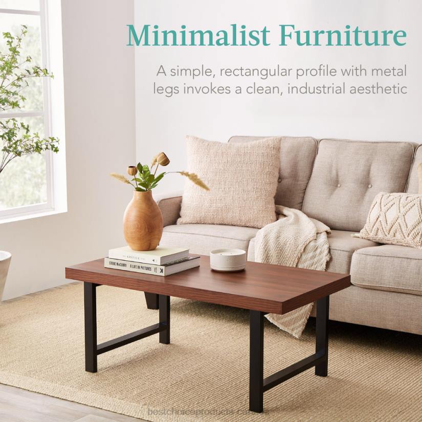 4LT2740 Brown Best Choice Products Modern Butcher Block Top Rectangular Coffee Table w/ Metal Legs