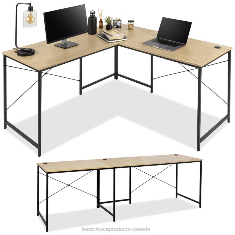 4LT21228 Oak/Black Best Choice Products Modular L-Shaped Office Desk w/Customizable Setup