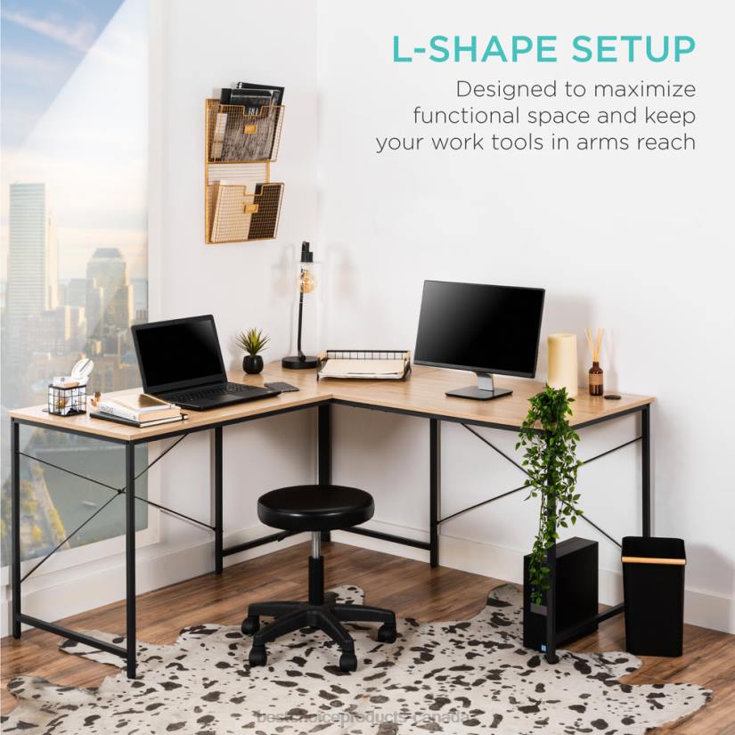 4LT21228 Oak/Black Best Choice Products Modular L-Shaped Office Desk w/Customizable Setup