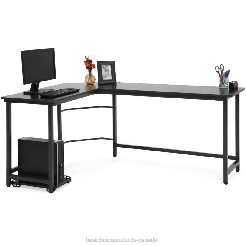 4LT2364 Black Best Choice Products Modern L-Shaped Corner Computer Desk Table Workstation w/ CPU Stand