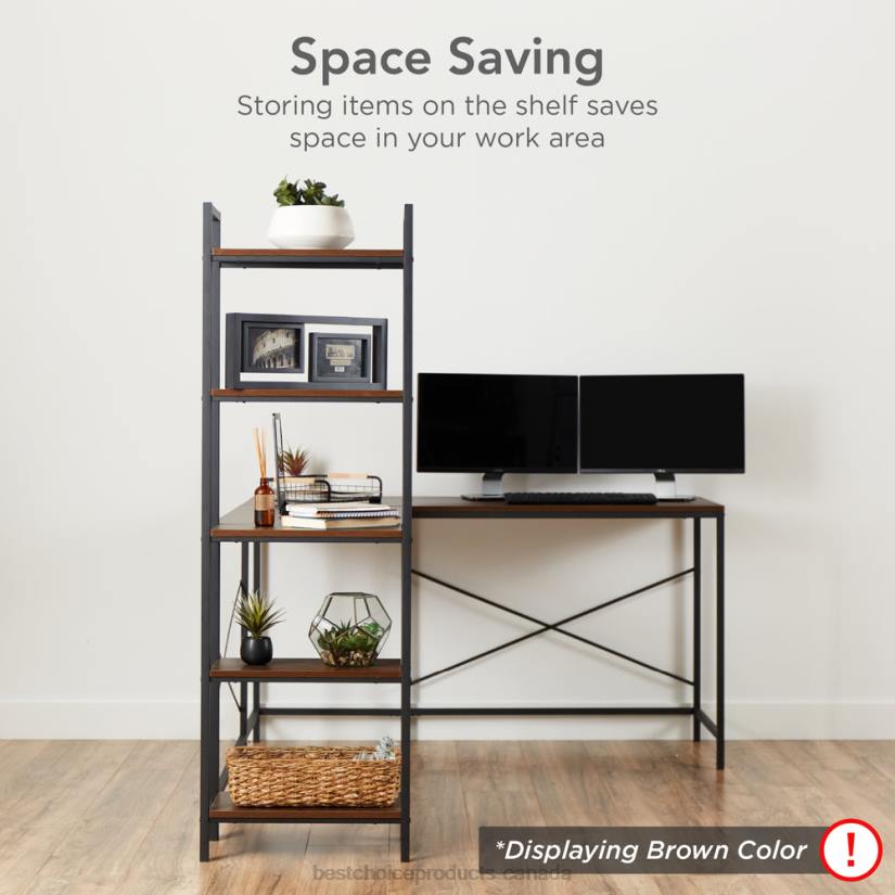 4LT2649 White Oak Best Choice Products L-Shaped Computer Desk, Study Workstation w/ 5-Tier Open Storage Bookshelf