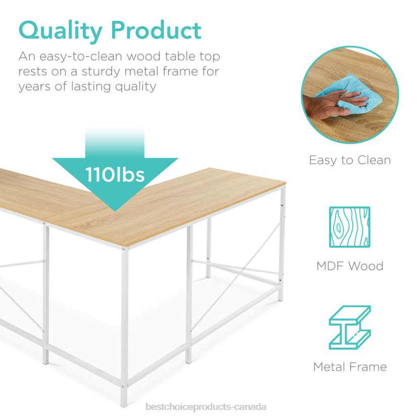 4LT2649 White Oak Best Choice Products L-Shaped Computer Desk, Study Workstation w/ 5-Tier Open Storage Bookshelf