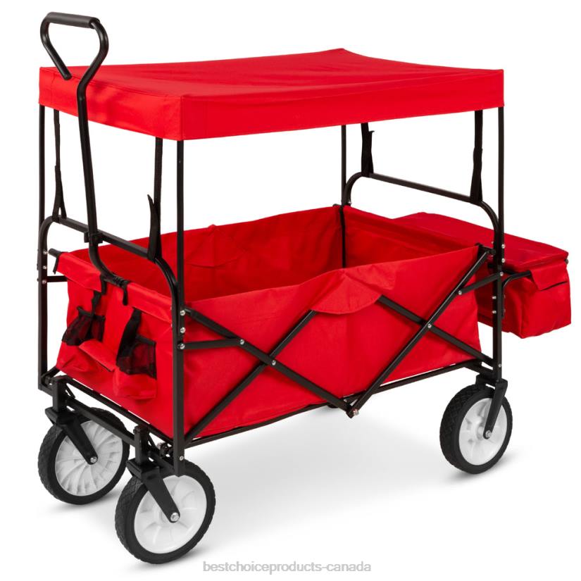 4LT21136 Red Best Choice Products Utility Wagon Cart w/ Folding Design, 2 Cup Holders, Removable Canopy