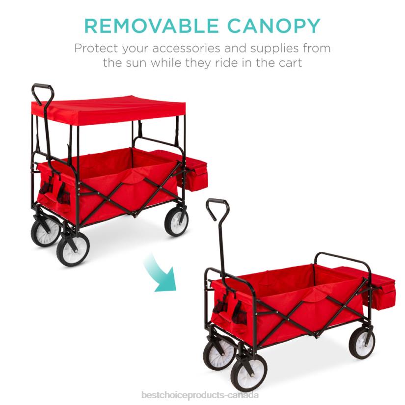 4LT21136 Red Best Choice Products Utility Wagon Cart w/ Folding Design, 2 Cup Holders, Removable Canopy