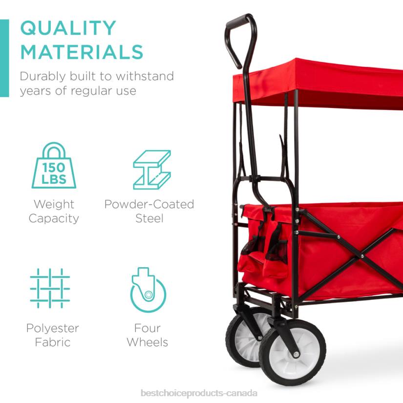 4LT21136 Red Best Choice Products Utility Wagon Cart w/ Folding Design, 2 Cup Holders, Removable Canopy