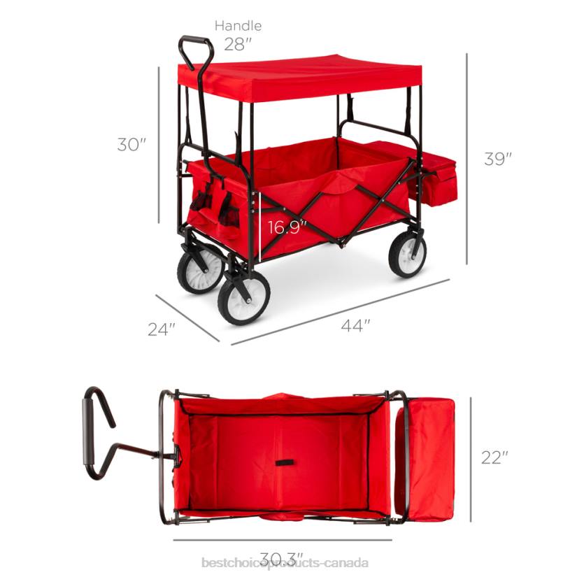 4LT21136 Red Best Choice Products Utility Wagon Cart w/ Folding Design, 2 Cup Holders, Removable Canopy