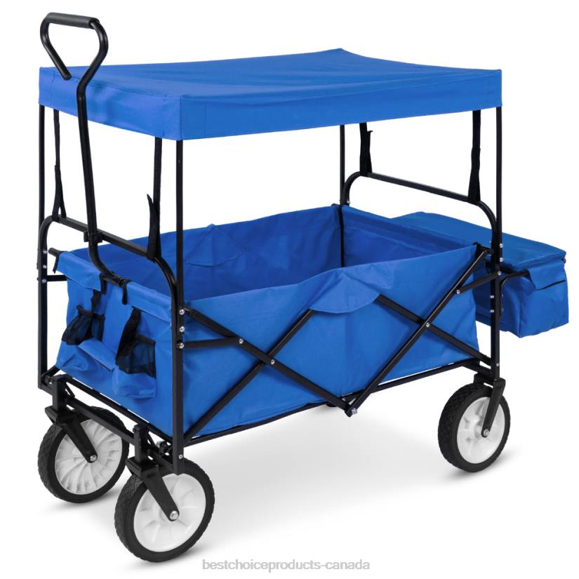 4LT21137 Blue Best Choice Products Utility Wagon Cart w/ Folding Design, 2 Cup Holders, Removable Canopy
