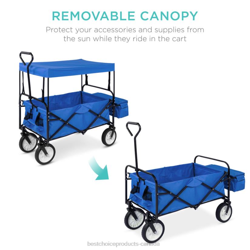 4LT21137 Blue Best Choice Products Utility Wagon Cart w/ Folding Design, 2 Cup Holders, Removable Canopy