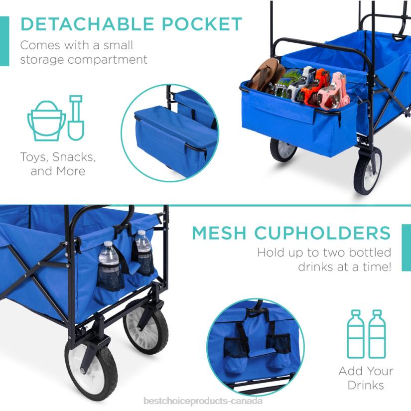 4LT21137 Blue Best Choice Products Utility Wagon Cart w/ Folding Design, 2 Cup Holders, Removable Canopy
