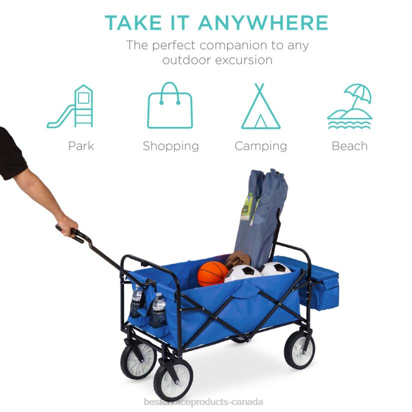 4LT21137 Blue Best Choice Products Utility Wagon Cart w/ Folding Design, 2 Cup Holders, Removable Canopy