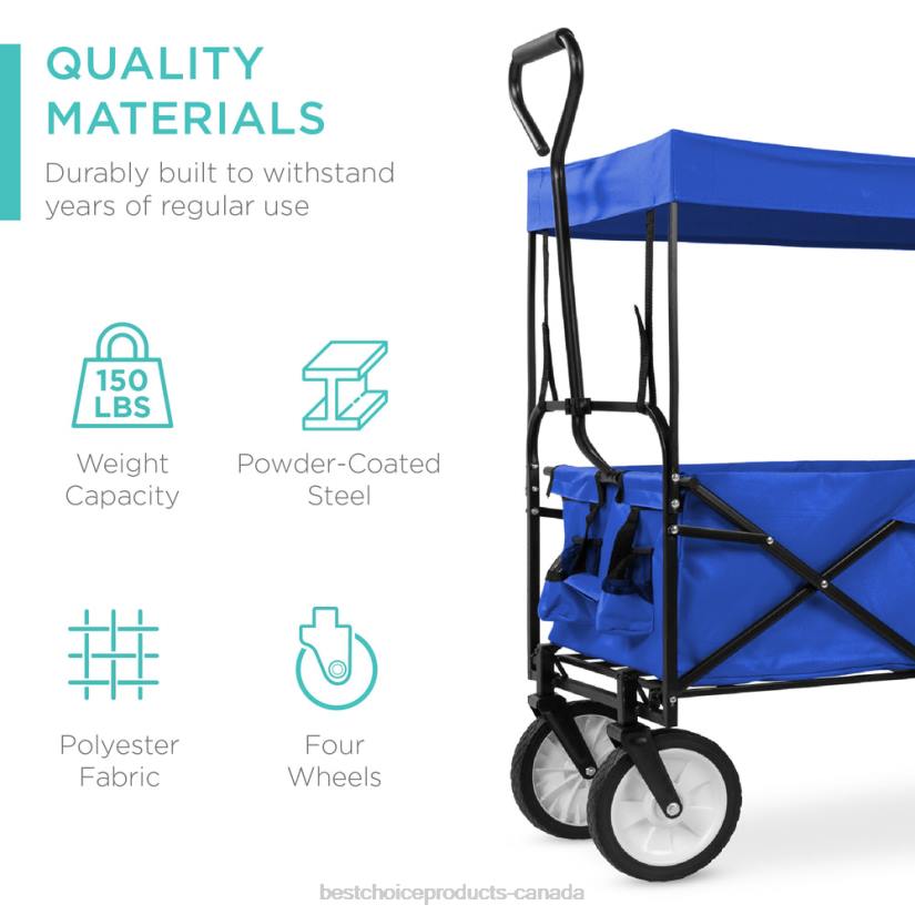 4LT21137 Blue Best Choice Products Utility Wagon Cart w/ Folding Design, 2 Cup Holders, Removable Canopy