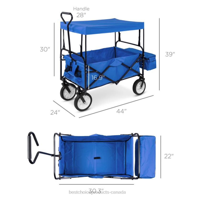 4LT21137 Blue Best Choice Products Utility Wagon Cart w/ Folding Design, 2 Cup Holders, Removable Canopy