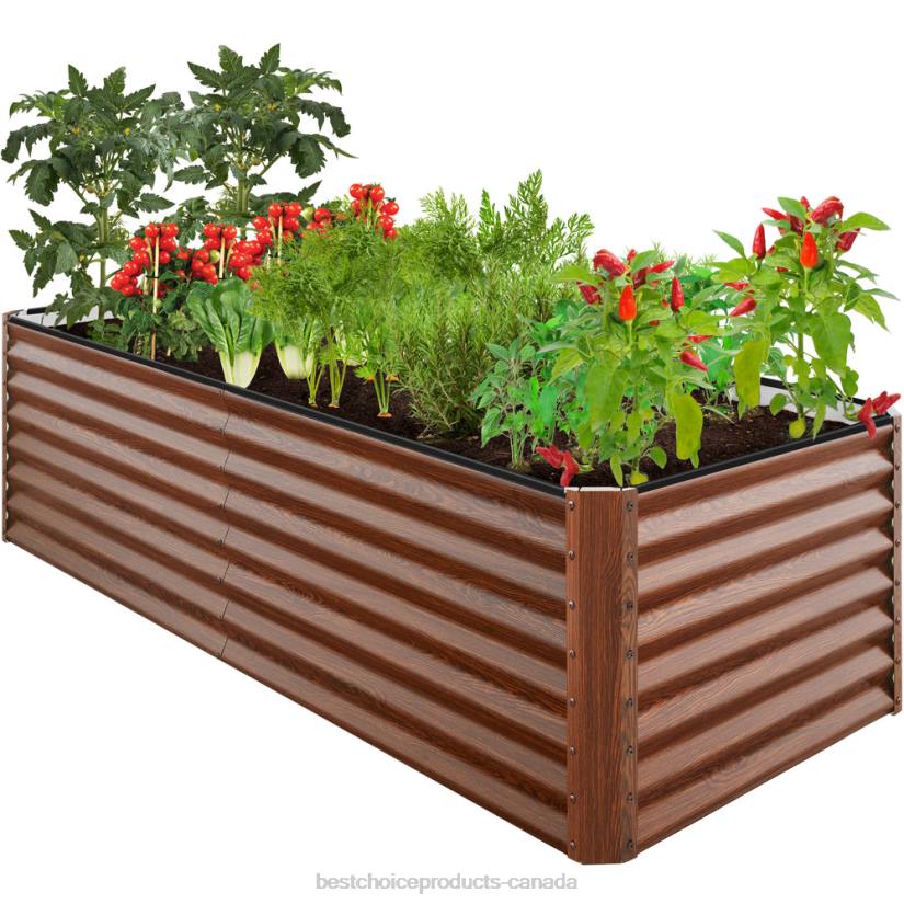 4LT2440 Wood Grain Best Choice Products Outdoor Metal Raised Garden Bed for Vegetables, Flowers, Herbs