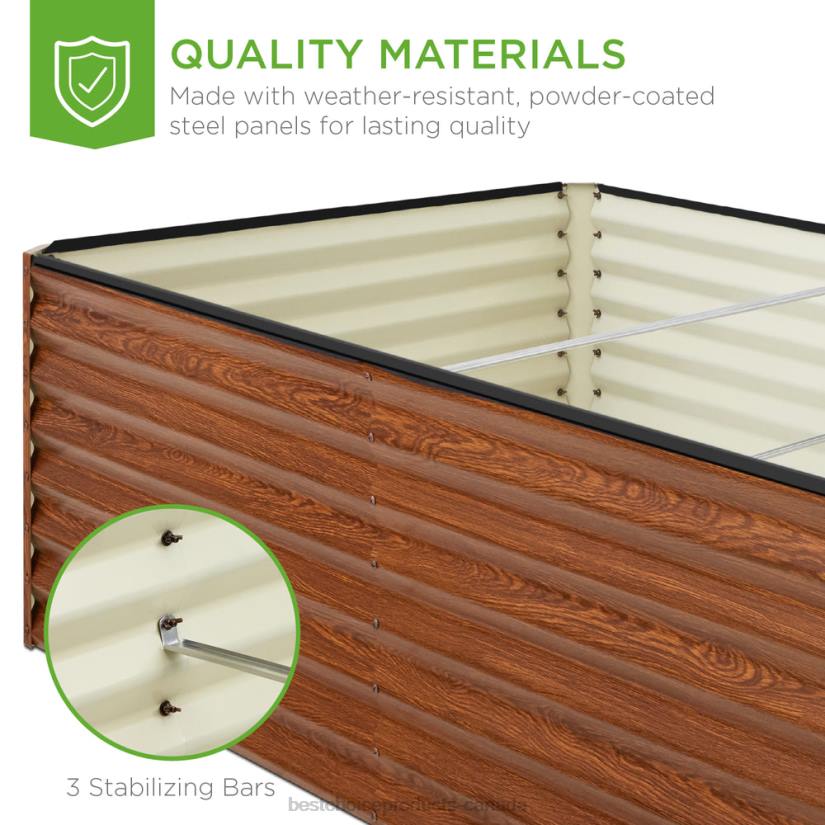 4LT2440 Wood Grain Best Choice Products Outdoor Metal Raised Garden Bed for Vegetables, Flowers, Herbs