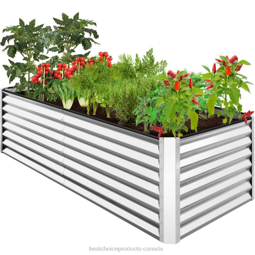 4LT2441 Silver Best Choice Products Outdoor Metal Raised Garden Bed for Vegetables, Flowers, Herbs