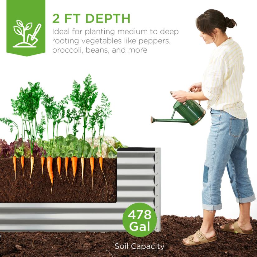 4LT2441 Silver Best Choice Products Outdoor Metal Raised Garden Bed for Vegetables, Flowers, Herbs