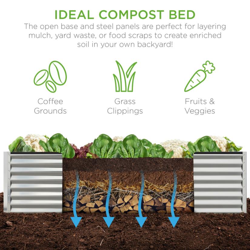 4LT2441 Silver Best Choice Products Outdoor Metal Raised Garden Bed for Vegetables, Flowers, Herbs